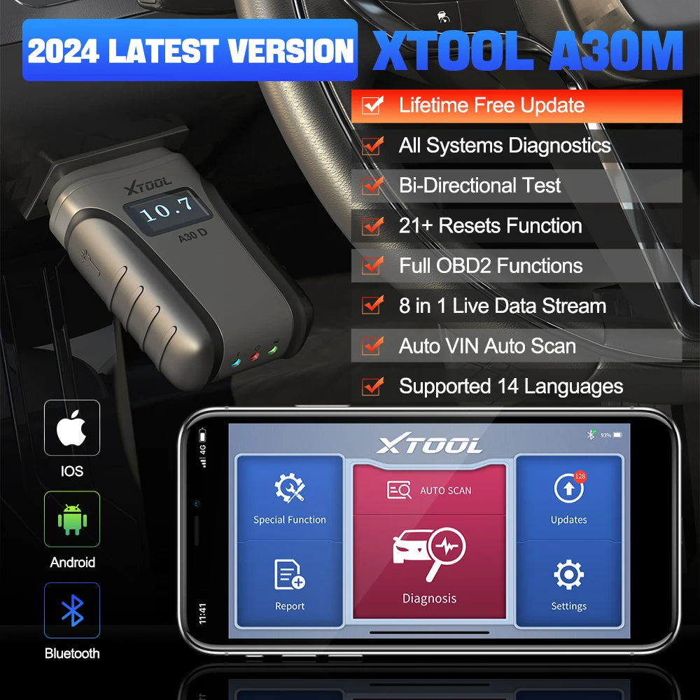 XTOOL A30M BT Connection OBD2 Scanner Upgraded Ver. of A30, A30D
