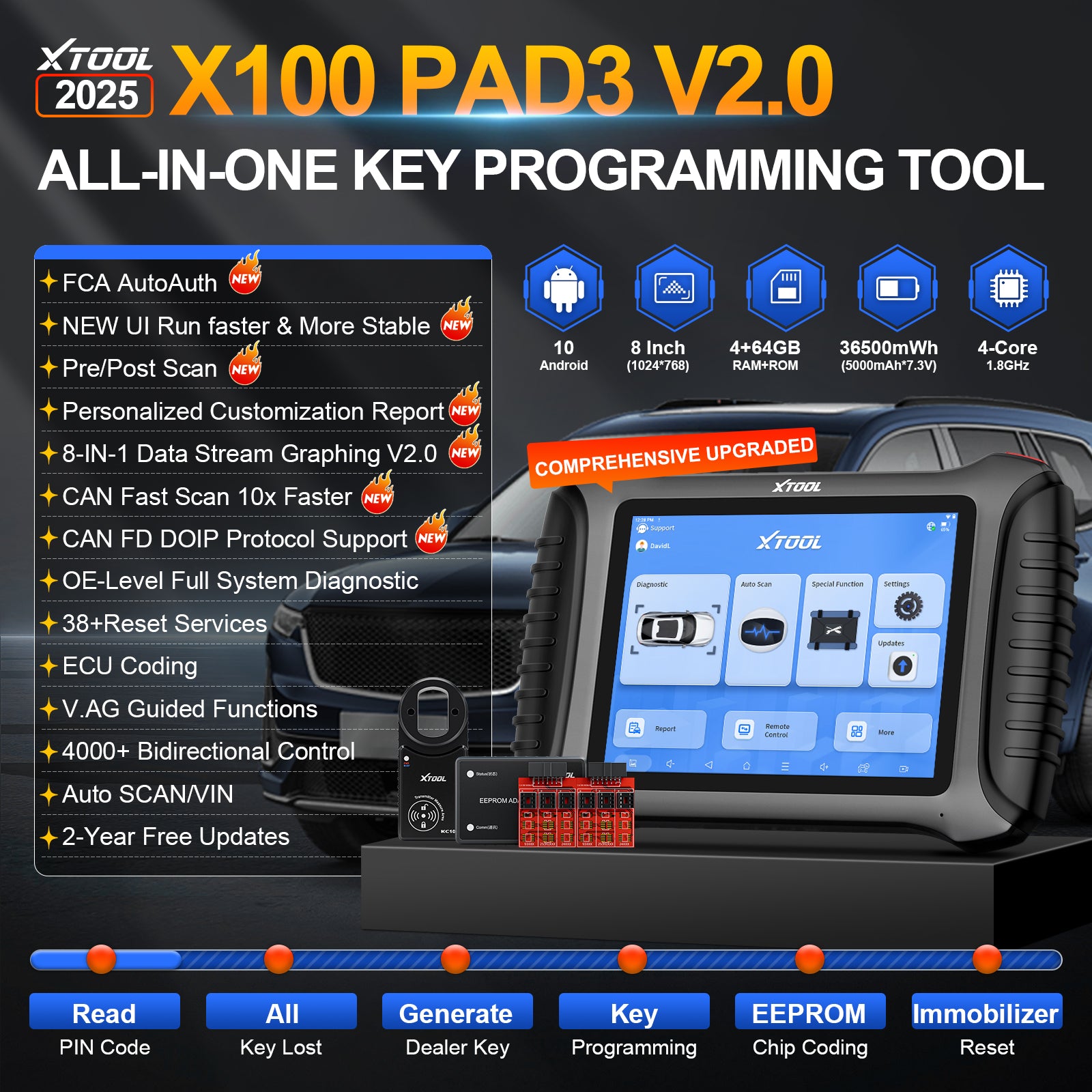 The X100 PAD3 V2.0 is an all - in - one key programming tool