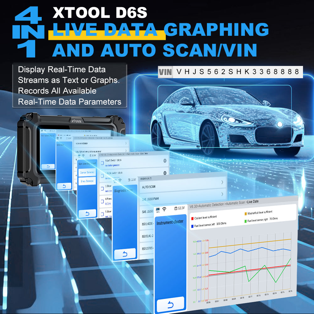 XTOOL D6S LIVE DATA GRAPHING AND AUTO SCAN/VIN