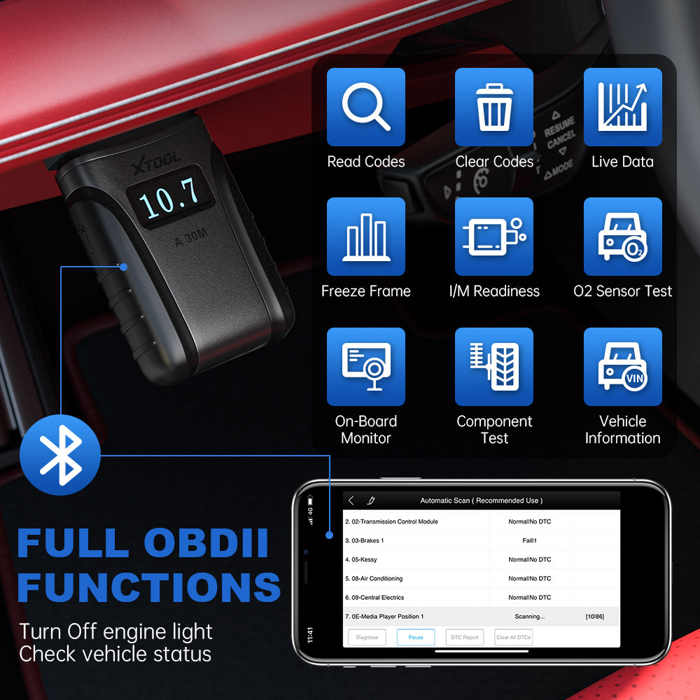 XTOOL A30M BT Connection OBD2 Scanner-Full OBD2 Functions